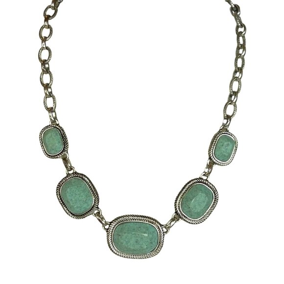 Silver Tone Howlite Bib Chunky Statement Necklace - Picture 2 of 9